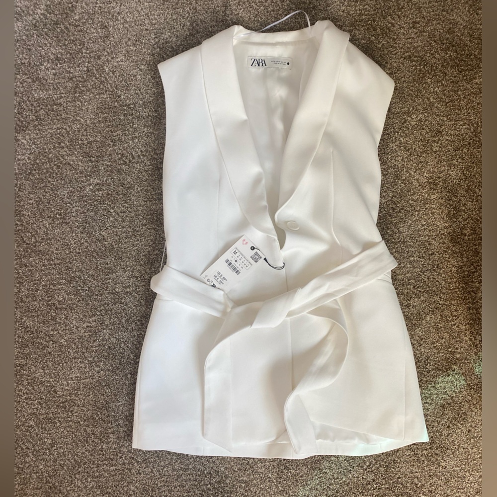 Zara White Sleeveless Blazer Vest